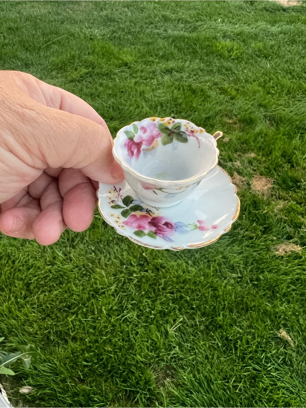 Vintage 1950's MINIATURE Hand Painted JAPAN Cup & Saucer Bone China Porcelain